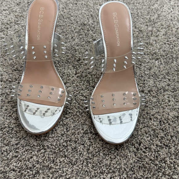 BCBGeneration Clear and Silver Studded Sandals - Picture 1 of 8